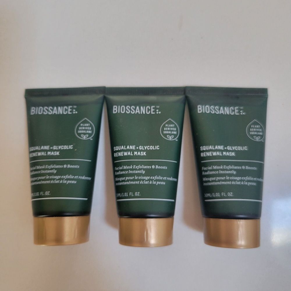 Lot 3 x Biossance SQUALANE + GLYCOLIC RENEWAL MASK (1.01 oz/30 mL) New S…